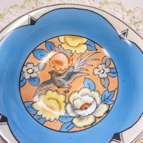 Noritake Bowl Hand Painted Bird and Flowers M Stamp Vintage Made in Japan - Picture 3 of 12